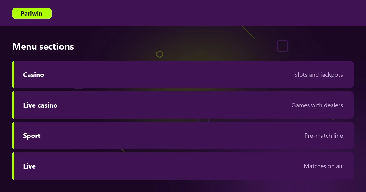Menu structure and navigation on the Pariwin website